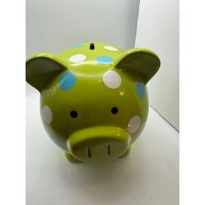 Lime Green Polka Dot Ceramic Piggy Bank Coin Money Saver